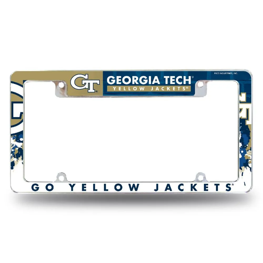 Rico Industries NCAA  Georgia Tech Yellow Jackets - GT Primary 12 x 6 Chrome All Over Automotive License Plate Frame for Car/Truck/SUV