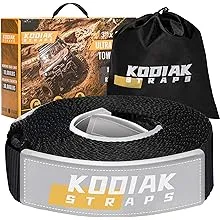 KODIAK STRAPS Tow Strap – 3'' x 20ft Car Tow Straps Heavy Duty with 30000 lbs. Break Strength and Reinforced Loops Emergency Rope Off Road Recovery Equipment Towing Straps Draw String Bag Included