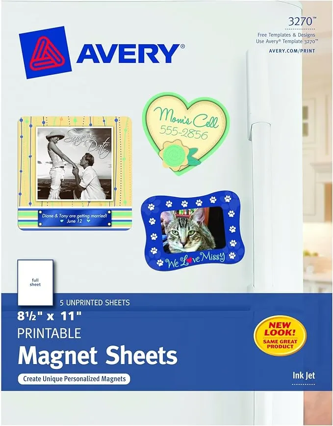 Avery Inkjet Magnet Sheets, 5-Pack, White