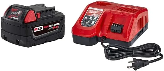 Milwaukee 48-59-1850R M18 18 Volt 5.0 Ah XC Lithium-Ion Slide Battery Pack Starter Kit with Rapid Charger