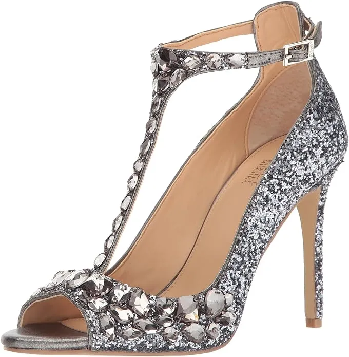 Jewel Badgley Mischka Conroy T-Strap Evening Sandals - Silver