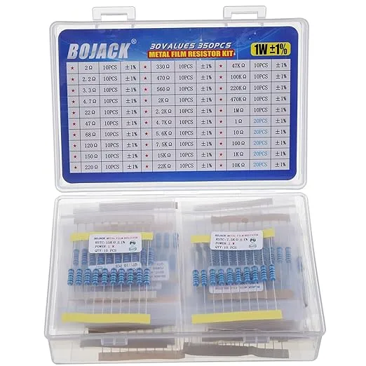 BOJACK 630 Pcs 17 Values Resistor Kit 0 Ohm-1M Ohm with 1% 1/4W Metal Film