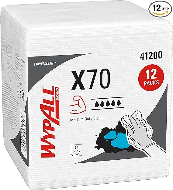 WypAll Power Clean X70 Medium Duty Cloths (41100), Flat Sheet Box, Long Lasting Performance, White, 1 Box, 300 Sheets