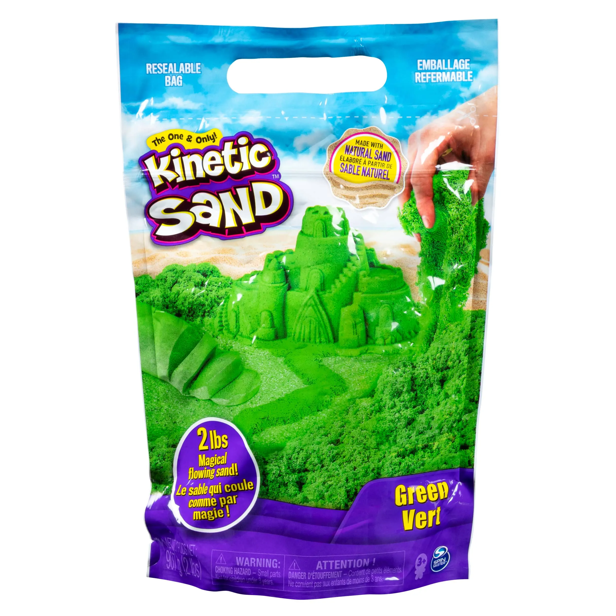 Kinetic Sand, The Original Moldable Sensory Play Sand Toys for Kids, Green, 2 lb. Resealable Bag, Ages 3+