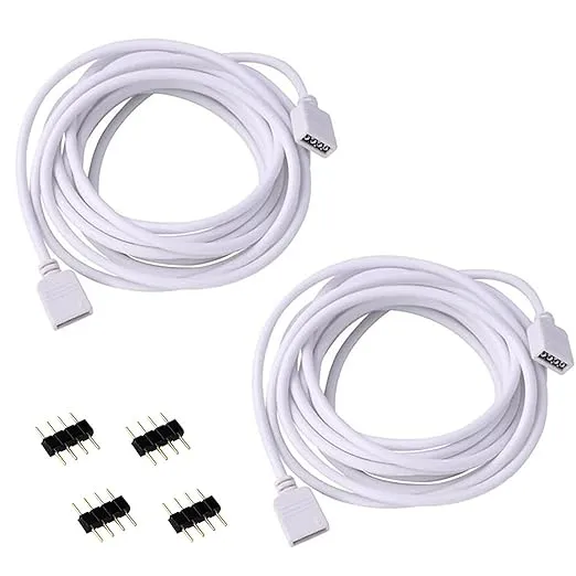 2 Pack 5M 16.4ft Extension Cable Connect Female Plug to SMD 5050 RGB LED Stri...