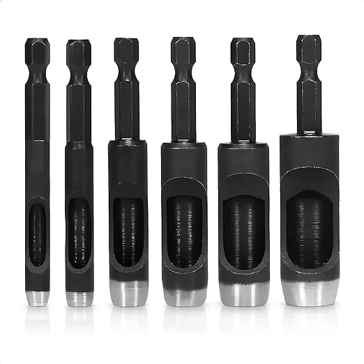 6Pcs Hollow Punch Set Hex Shank Drill Bits - Leather Hole Punch Tool Flexible Dr