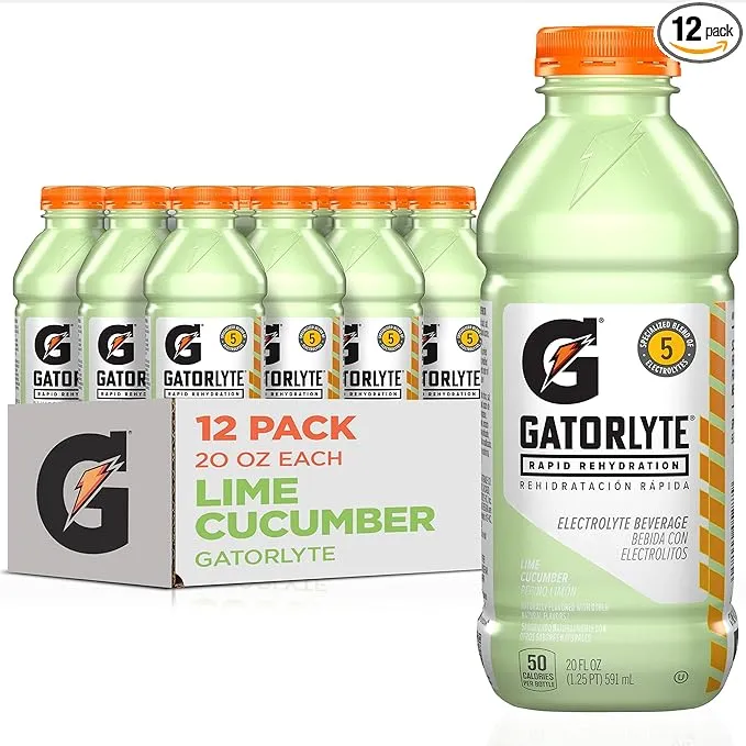 Gatorlyte Rapid Rehydration Electrolyte Beverage, Lime Cucumber, 20oz Bottles (12 Pack)