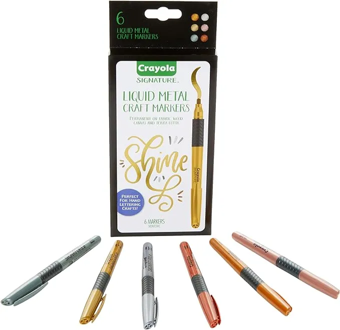 Crayola Signature Liquid Metal Permanent Art Markers, Set of 6