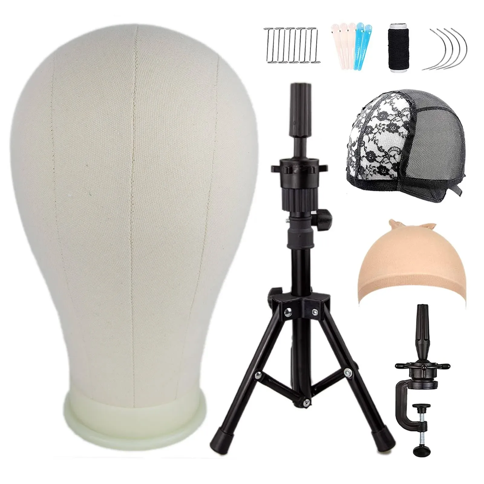 LUNGCYX 23 Inch Wig Head,Wig Stand Tripod with Head,Canvas Wig Head,Wig Head Stand with Mannequin Head for Wigs,Manikin Canvas Head Block Set for Wigs