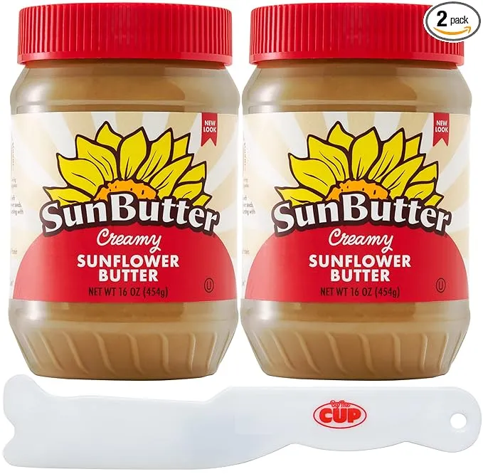 SunButter Creamy Sunflower Butter 16 Ounce (Pack of 2) with By The Cup Spreader