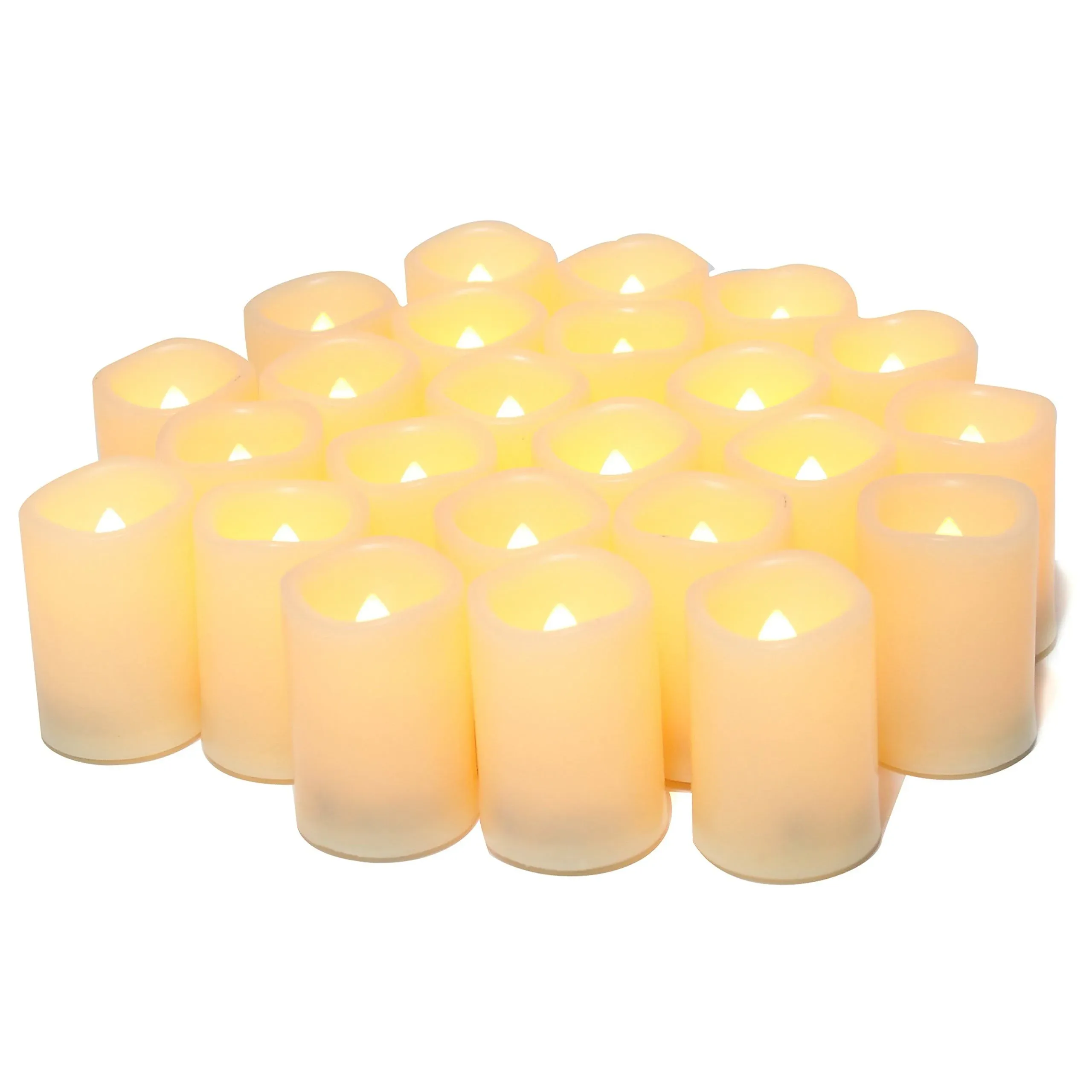 Flameless Flickering Votive Tea Lights Candles Bulk Battery Operated Set of 24 Fake Candles/Flickering Tealights LED Candle for Garden Wedding,Party, Christmas Decorations etc (Batteries Included)