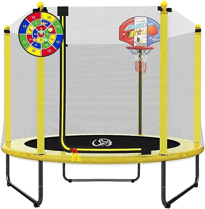 LANGXUN 60" Kids Trampoline with Swing, Basketball Hoop, Dart Board, Gymnastics