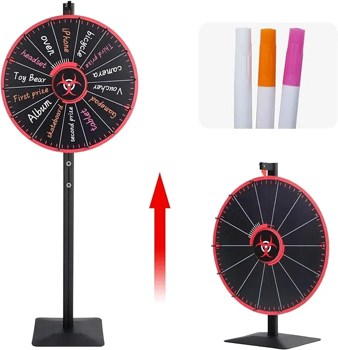 24 Inch Spinning Wheel, 14 Slots Color Prize Wheel with Dry Erase Markers And