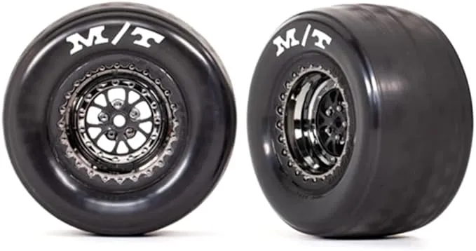 Traxxas Drag Slash Rear Pre-Mounted Sticky Tires (Black & Chrome) (2) w/Weld Wheels & 12mm Hex