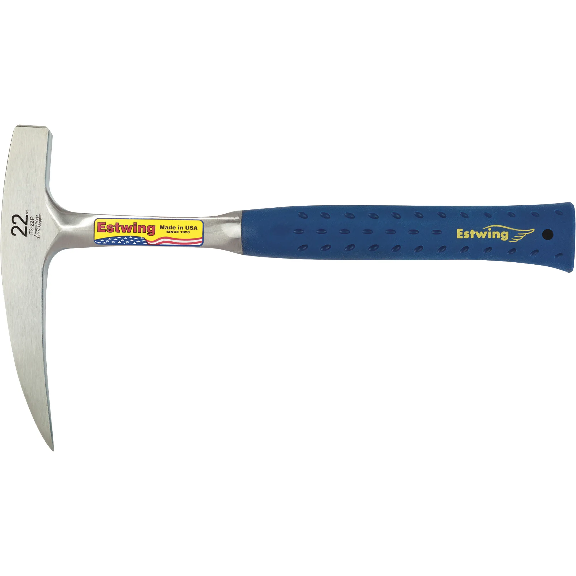 Estwing Rock Pick - 22 oz Geological Hammer with Pointed Tip & Shock Reduction Grip - E3-22P , Blue