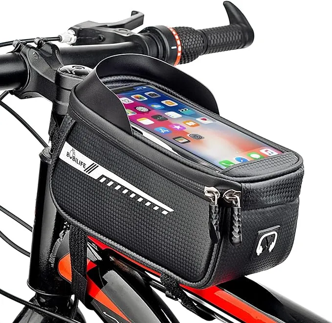 Bike Toptube Bag with Phone Holder - Bicycle Waterproof Front Frame Top Tube ...