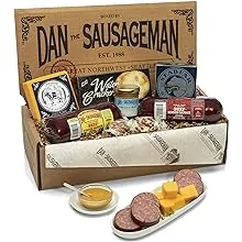 Dan the Sausageman's Gourmet Silver Star Gift Basket with Seabear Salmon, Smoked Summer Sausages Sweet Hot Mustard, Crackers, Charcuterie Host Party GiftDan the Sausageman's Gourmet Silver Star Gift Bas…