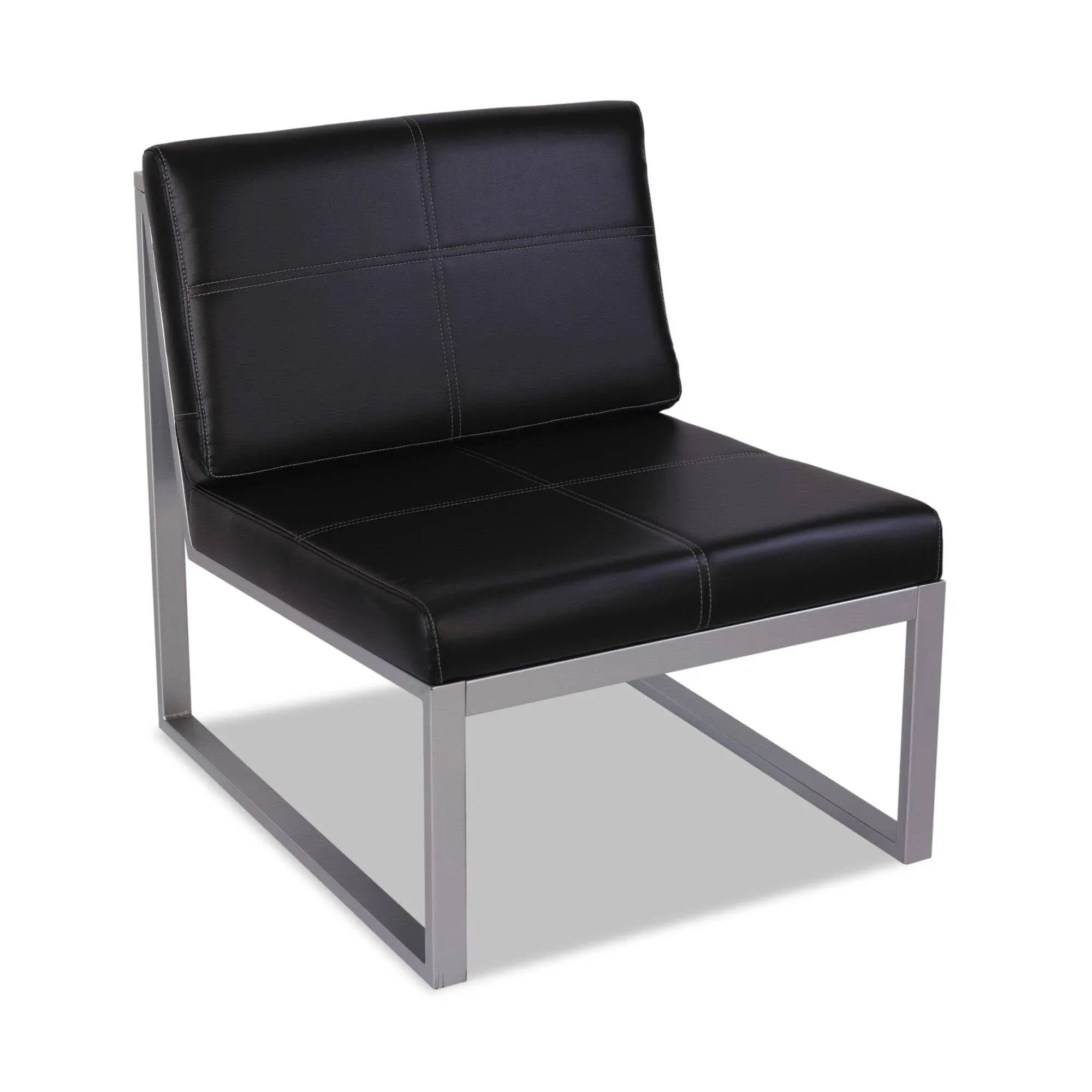 Alera ALERL8319CS Ispara Series Black / Silver Leather Armless Cube Chair