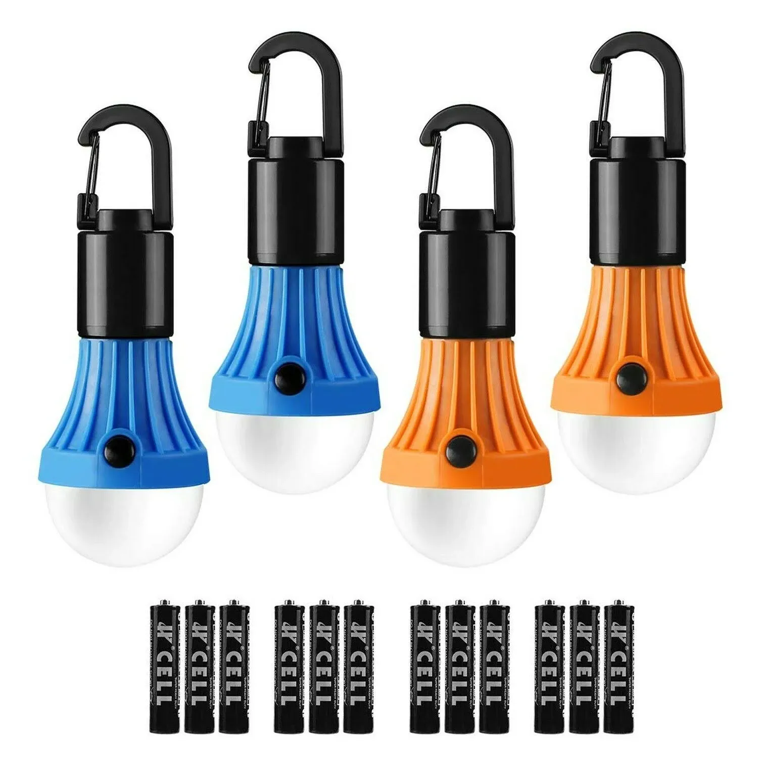 Lepro LED Camping Lantern, Camping Accessories, 3 Lighting Modes, Hanging Tent Light Bulbs with Clip Hook for Camping, Hiking, Hurricane, Storms, Outages, Collapsible, Batteries Included, 4 Packs