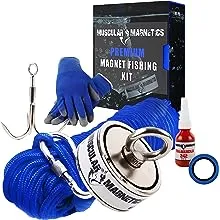 1225lb Double Sided Fishing Magnet Bundle Pack - Includes 6mm 100ft High Stre...