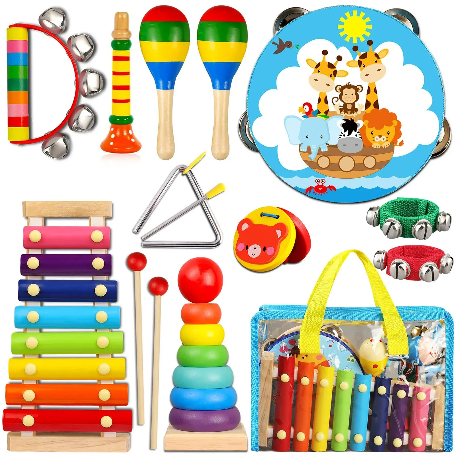 LOOIKOOS Toddler Musical Instruments,Wo<wbr/>oden Percussion Instruments for Baby...