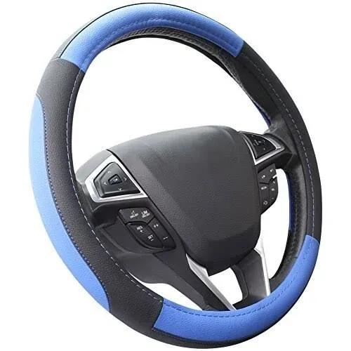 SEG Direct Black and Blue Microfiber Leather Auto Car Steering Wheel Cover ...