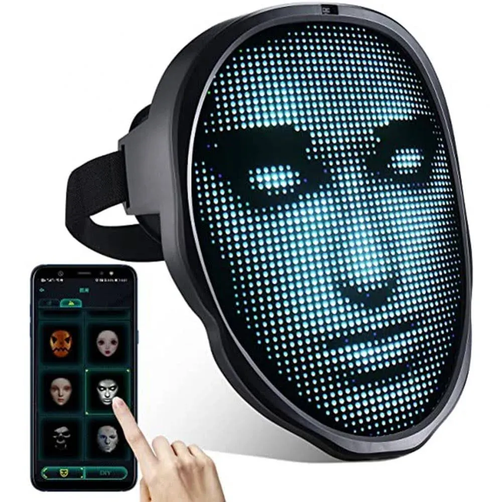 Face Transforming LED Mask - Electronic Changing Facial Cover with Bluetooth App, Programmable & Customizable Lighting Effect for Costume, Rave, Birthday Party, Music Festival, Halloween