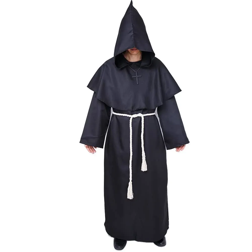 Myir Jun Monk Robe Medieval Friar Monk Priest Hooded Robe Cloak Halloween Tunic ...