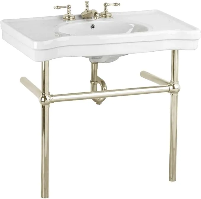 Renovators Supply White Console Sink Deluxe Belle Epoque Porcelain with Satin Nickel Bistro Legs