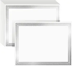 Juvale 50-Sheets Printable Award Certificate Paper with Silver Foil Border for Graduation Diploma, Achievement Awards, Blank Certificates, Offices (Letter-Size, 8.5x11 in) Bulk Pack