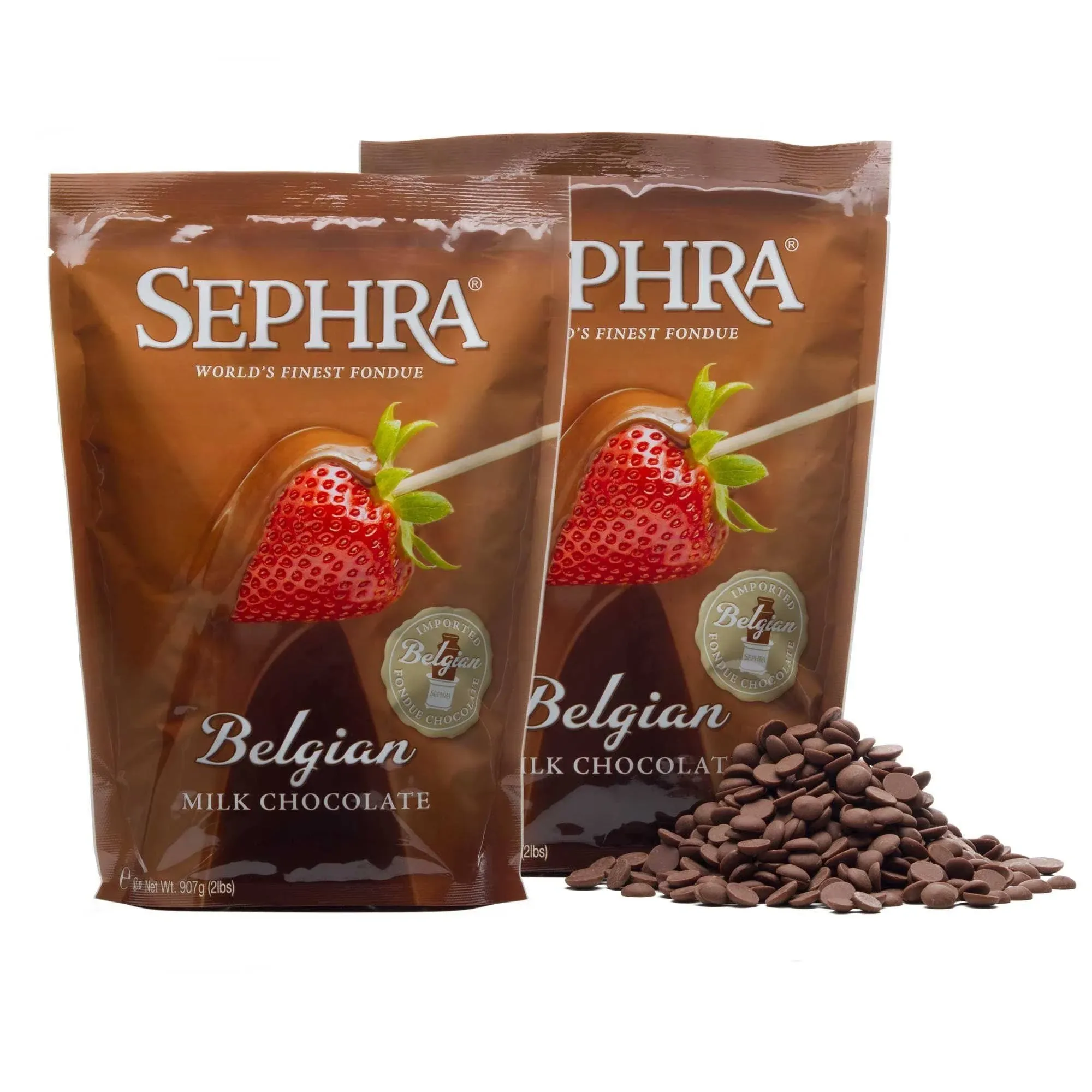 Sephra Belgian Milk Chocolate Fondue Chocolate Belgium, Kosher Dairy, Gluten and Trans Fat Free Belgian Chocolate for Chocolate Fountains, Belgian Chocolate Fondue, Chocolate Chips for Baking (2 LBS)