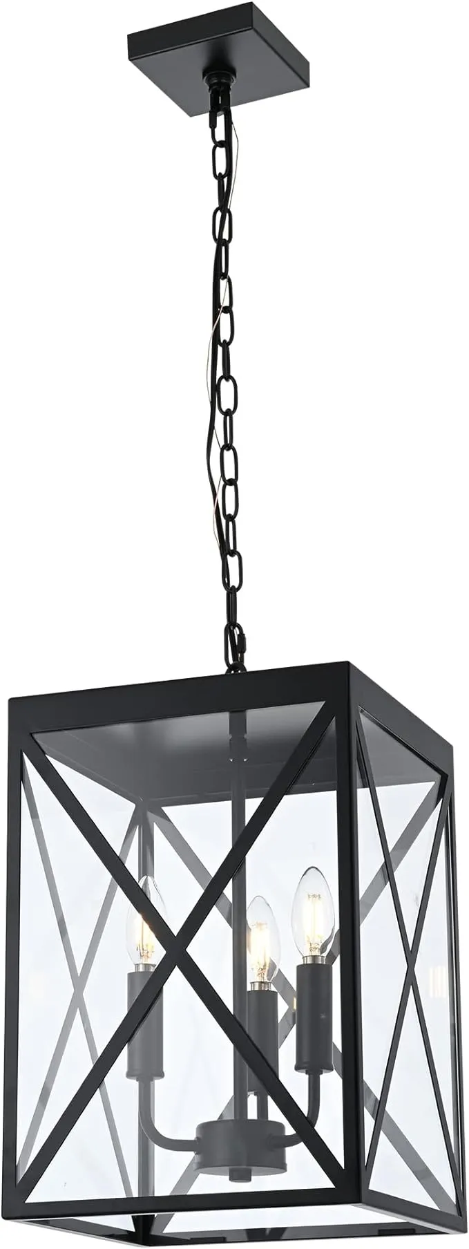 MELUCEE 3-Light Outdoor Chandelier Lighting Black Lantern Pendant Light