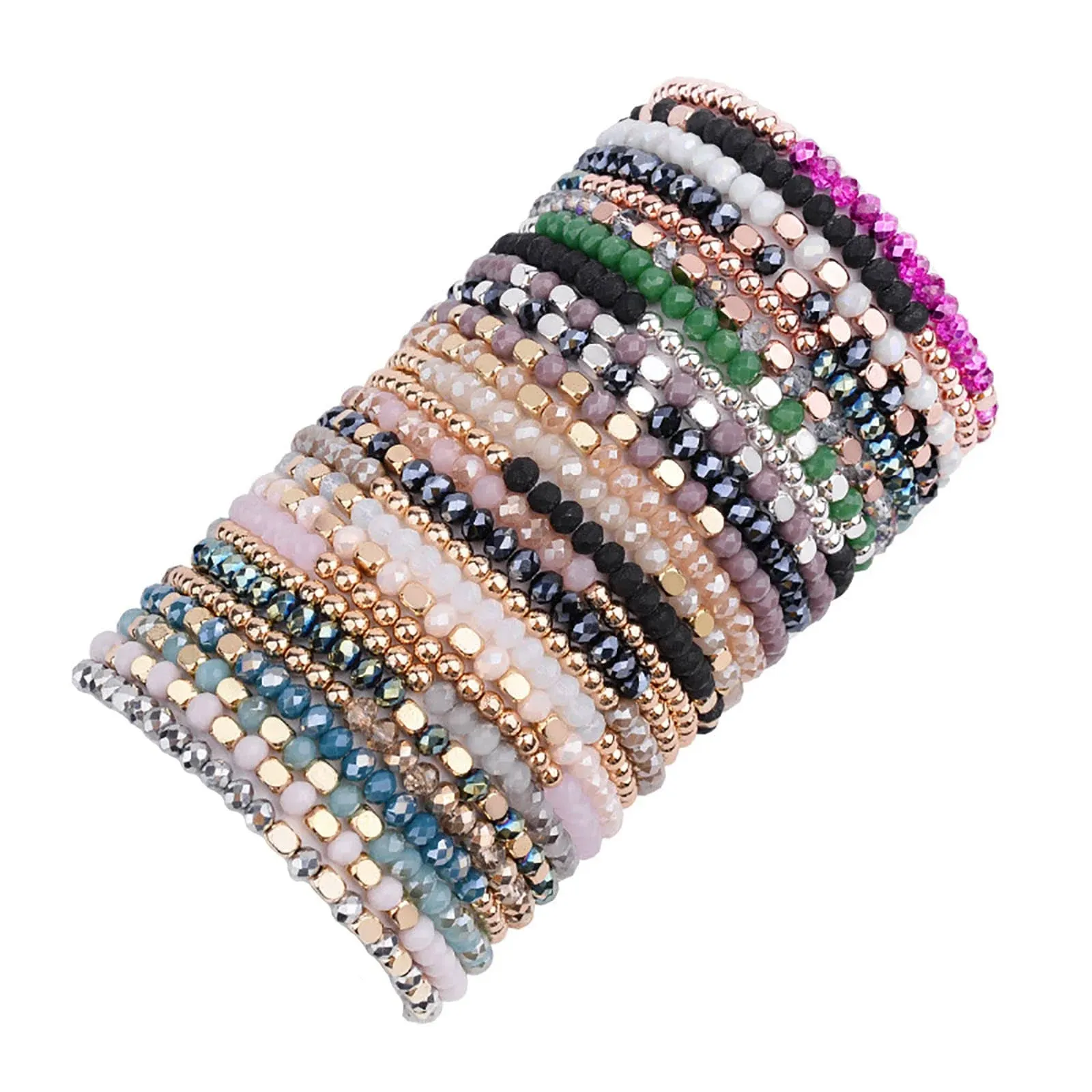 WAINIS 27-28Pcs Delicate Boho Beaded Bracelet Multi Layer Versatile Statement Bracelets Stackable stretch Cuff Sparkly Glass Crystal Beads bracelets