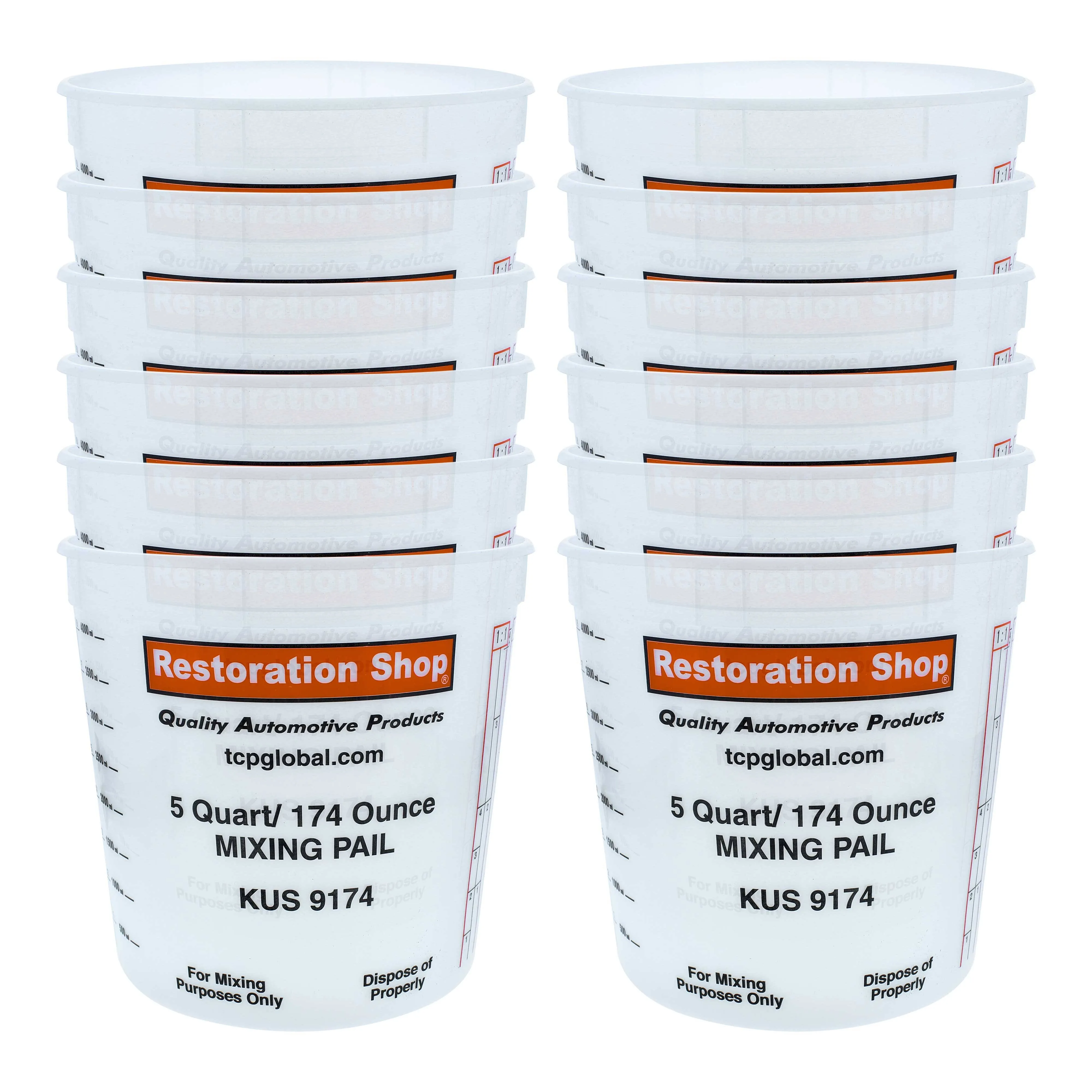 Pack of 12 - Mix Cups - 5 Quart Size - 174 Ounce Volume Paint & Epoxy Mixing Cups - Mix Cups Are Calibrated w/ Multiple Mixing Ratios by Custom Shop