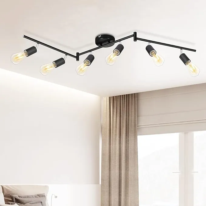 6-Light Track Lighting Fixtures Ceiling, Flush Mount Black Track Light Kit with 