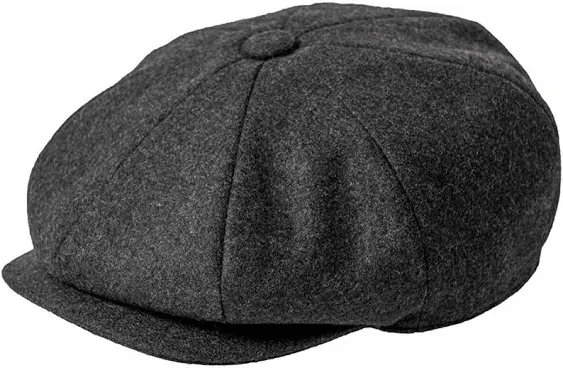 Men Wool Blend 8 Panel Newsboy Cap Tweed Cabbie Hat Snap Brim