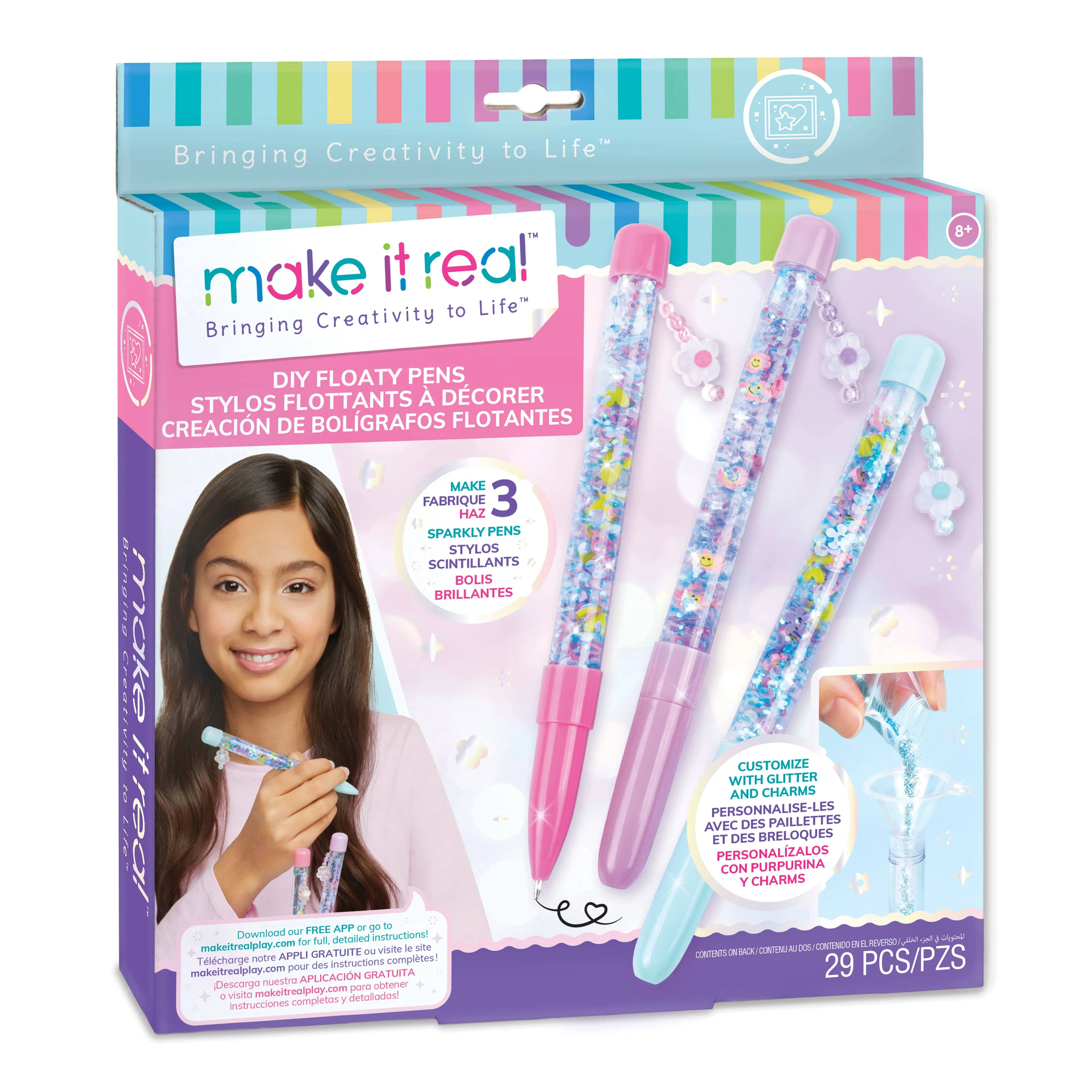 Make It Real: DIY Floaty Pens - Make 3 Sparkly Pens, Customize with Glitter & Charms, Tweens, Girls & Kids Ages 8+