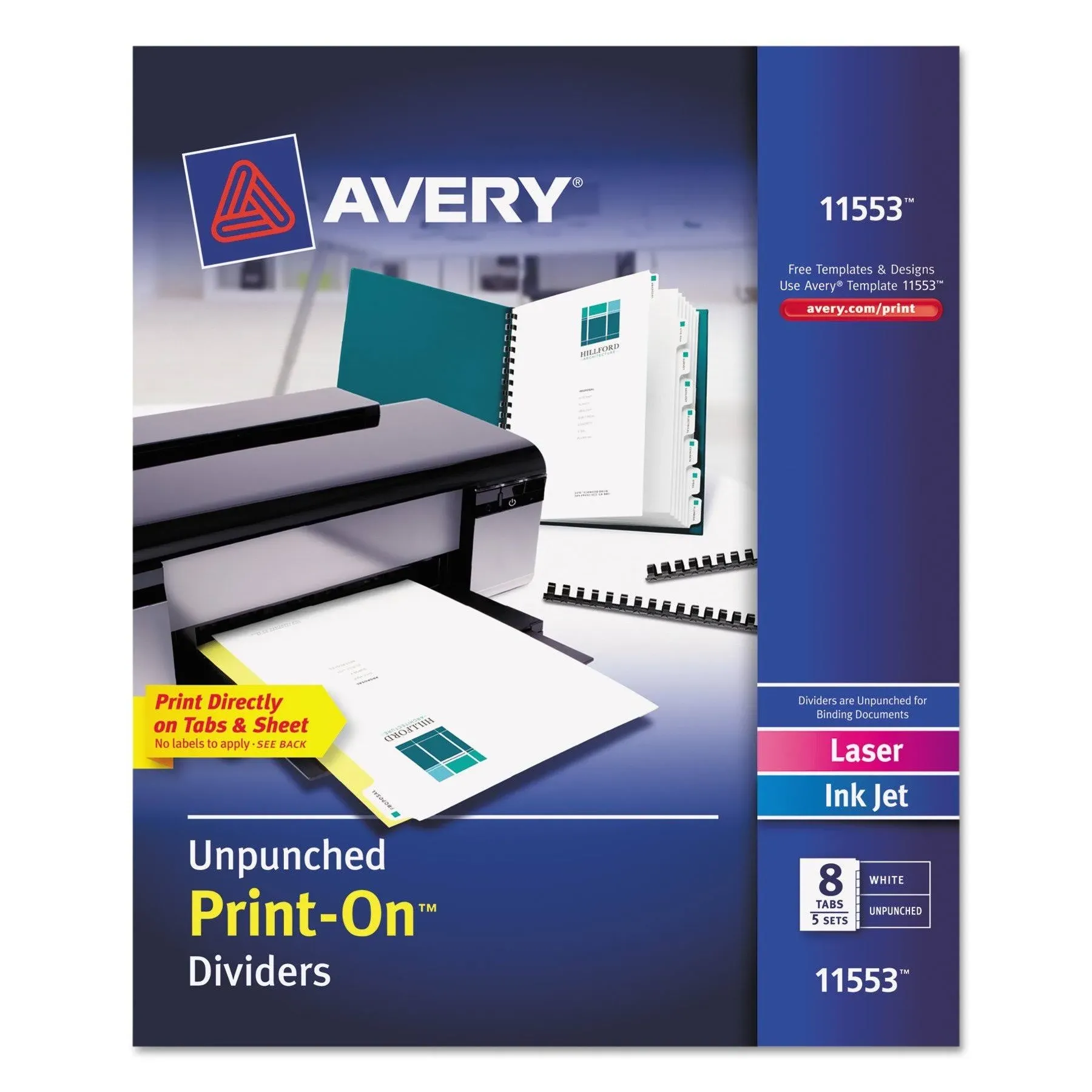 Avery Customizable Print-On Dividers 8-Tab Letter 5 Sets 11553