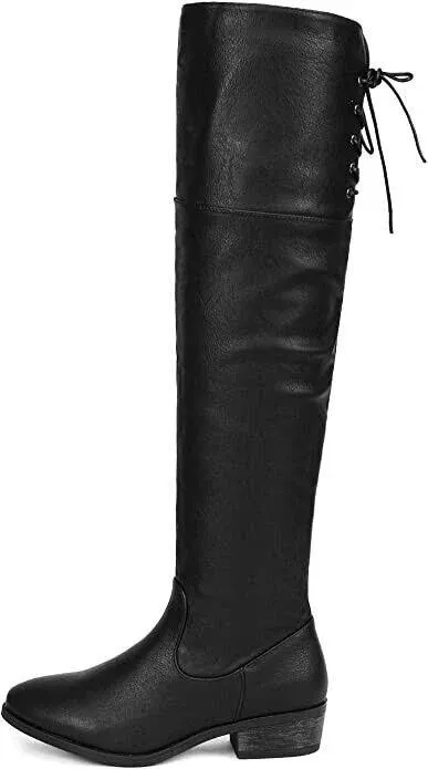 DREAM PAIRS Women&#039;s Over The Knee High Low Block Heel Riding Boots Black Size 8