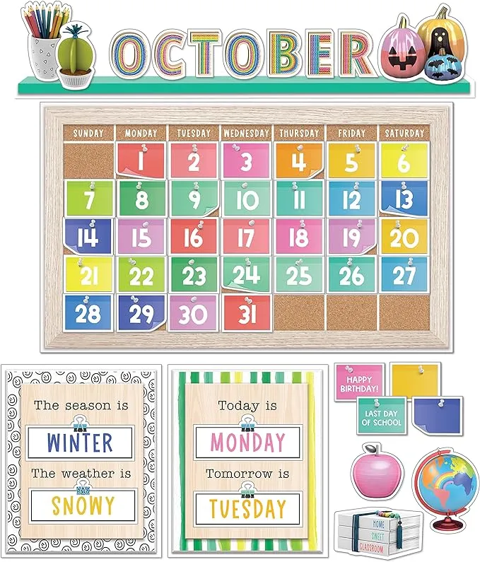 Carson Dellosa Creatively Inspired 118-Piece Calendar Bulletin Board Set, Calendar for Classroom with Monthly Calendar Headers, Seasons, Weather, and Days of The Week Chart, and More