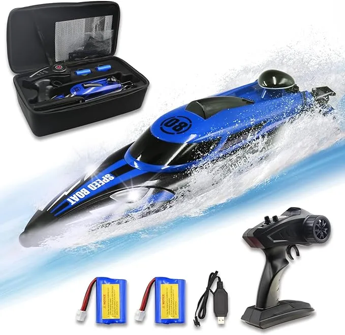 RC Speed Boat for Kids - 20+ MPH Fast Remote Control Boat for Pools Lakes wit...