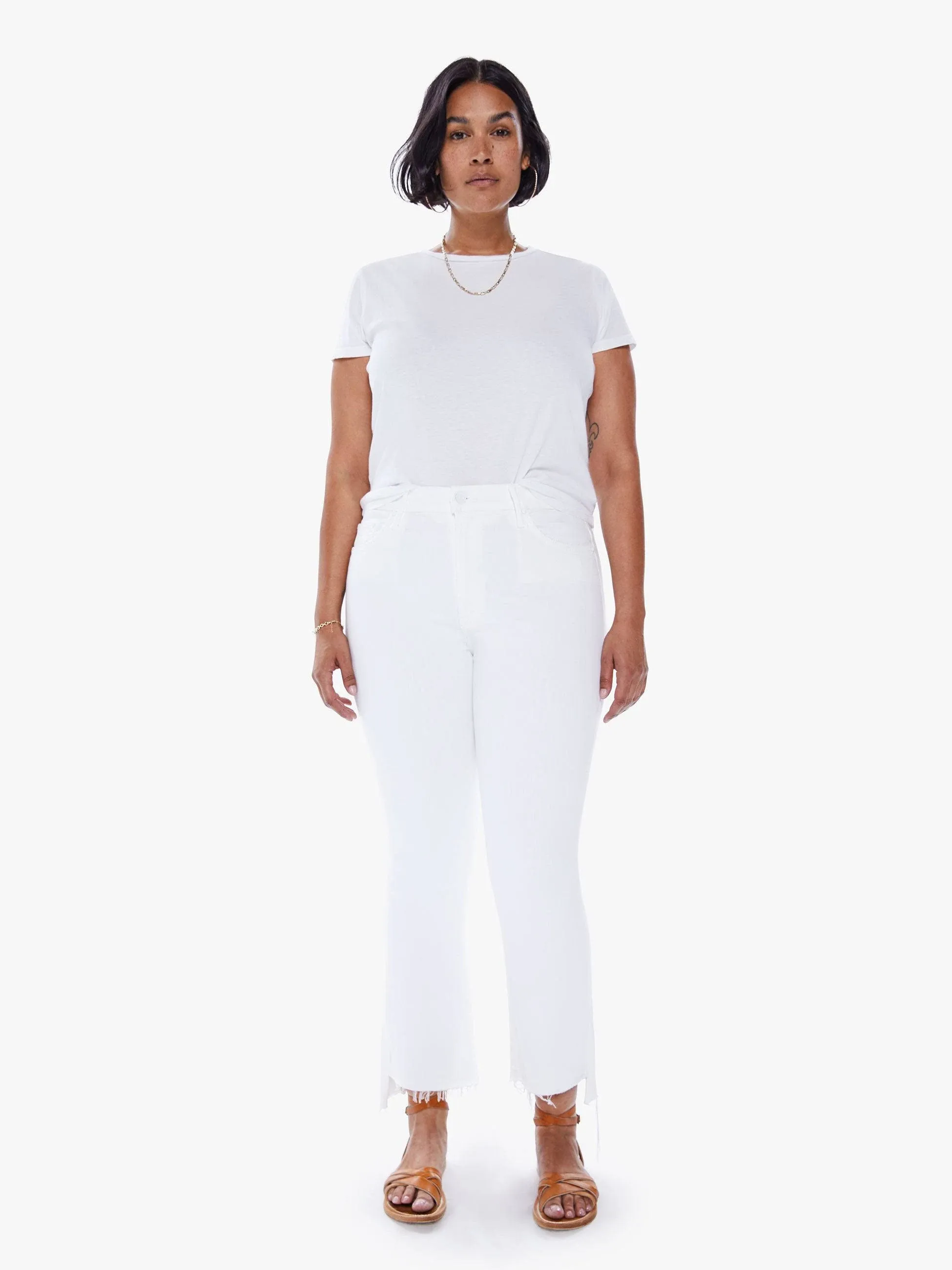 Mother The Insider Crop Step Fray Fairest of Them All Jeans in White