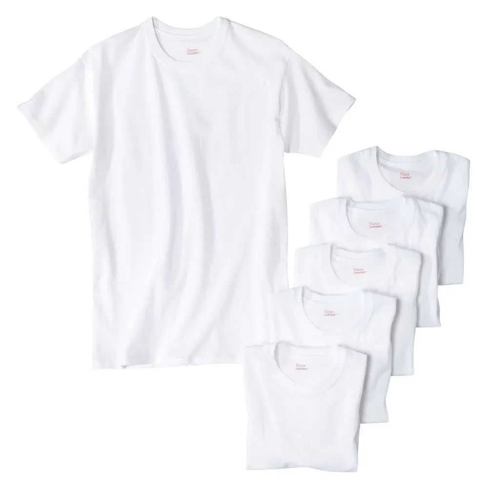 Hanes Men's Crew Neck T-Shirts, White, S - 6 pack