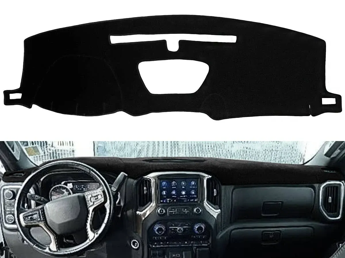 Yiz Dash Cover Mat Custom Fit for 2019-2023 Chevy Chevrolet Silverado 1500 2500HD 3500HD/2019-2023 GMC Sierra 1500 2500HD 3500HD w/o Cutout for Heads Up Display,Dashboard Pad Carpet(Black) J130