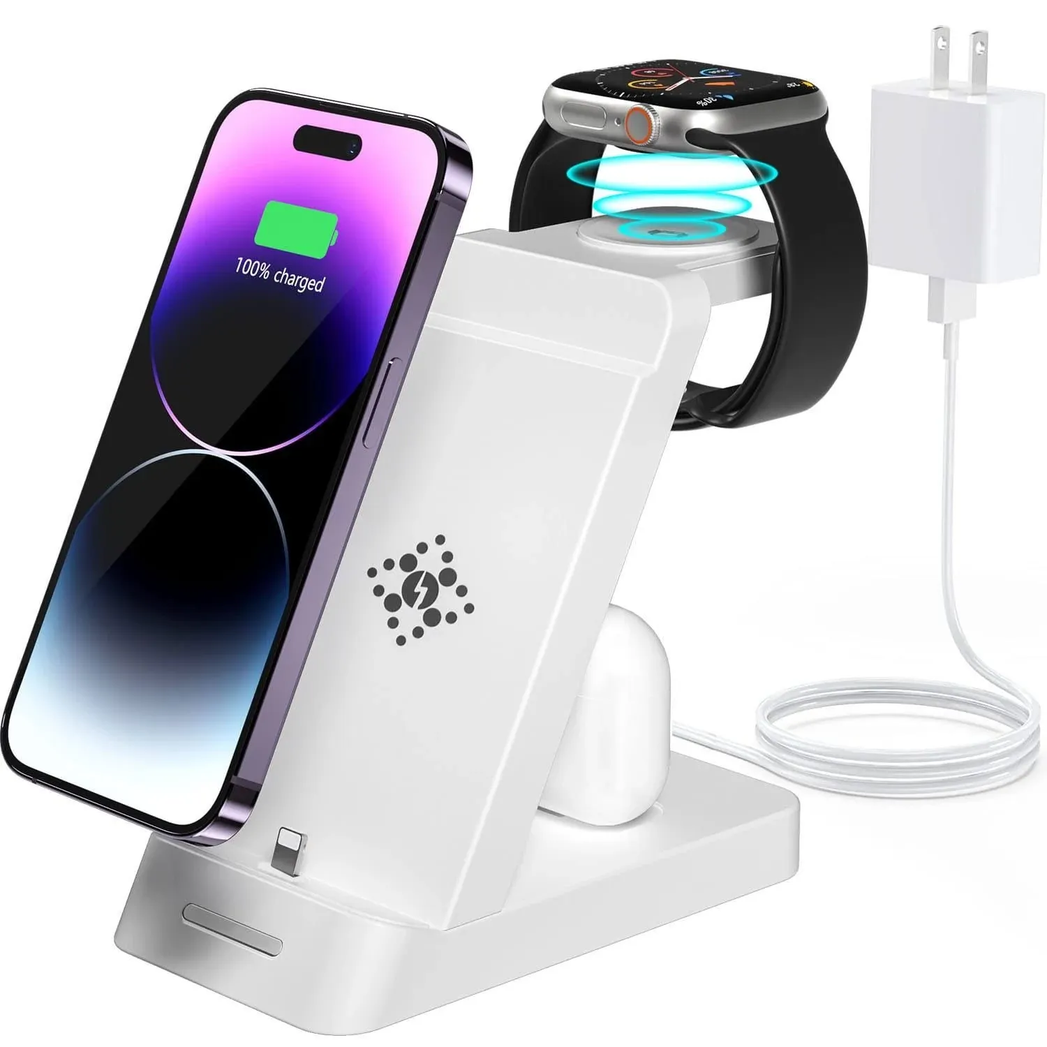 Charging Station for Multiple Devices Apple, 3 in 1 Fast Wireless Charger Dock Stand for iPhone 14 Pro Max/13/12/11/X/8 Plus, Apple Watch Series.