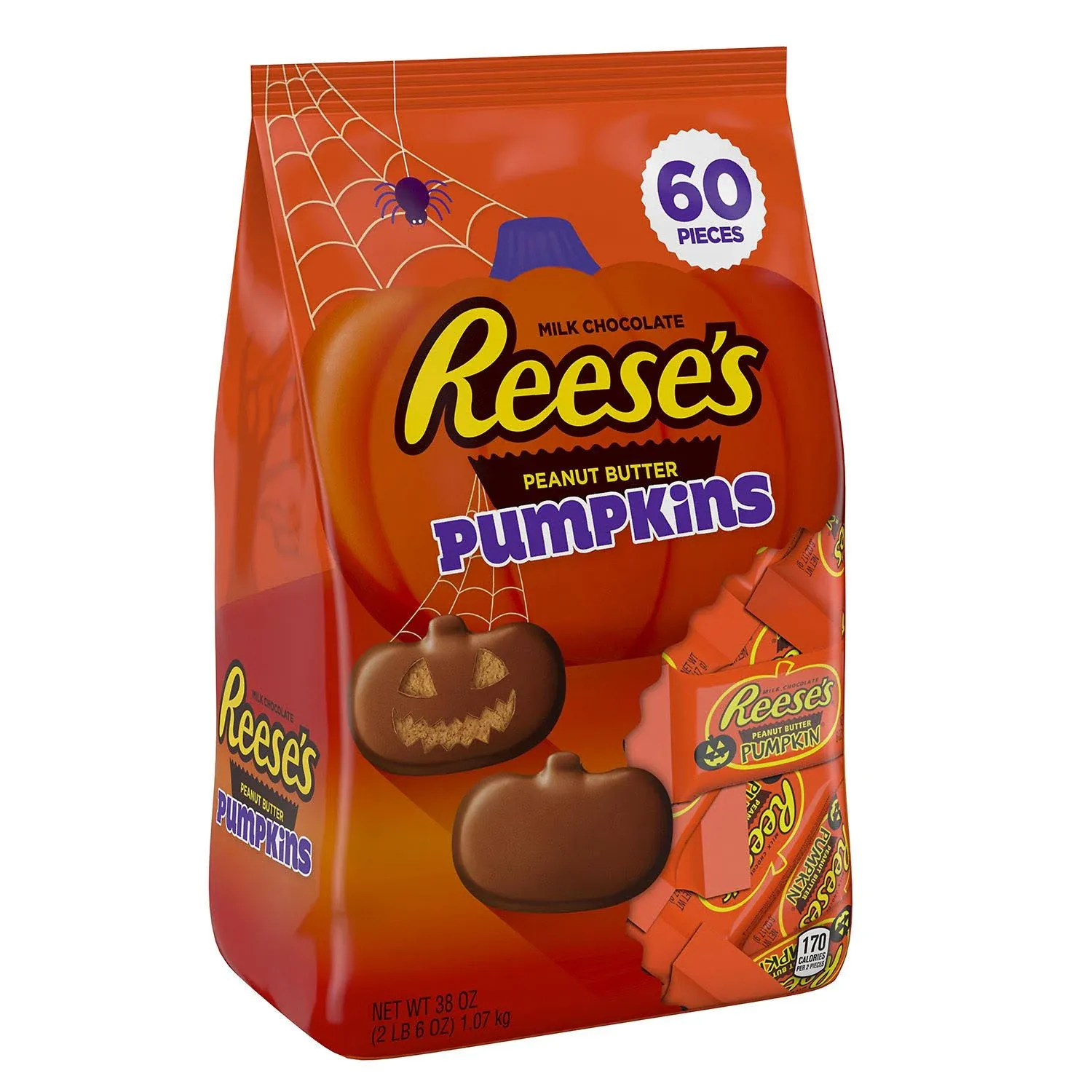 REESE'S Milk Chocolate Peanut Butter Pumpkins, Halloween Candy Packs, 1.2 oz (36 count)