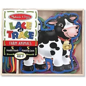 Melissa and Doug Lace and Trace Farm Animals Wooden Panel &amp; Laces - Ages 3+ NEW