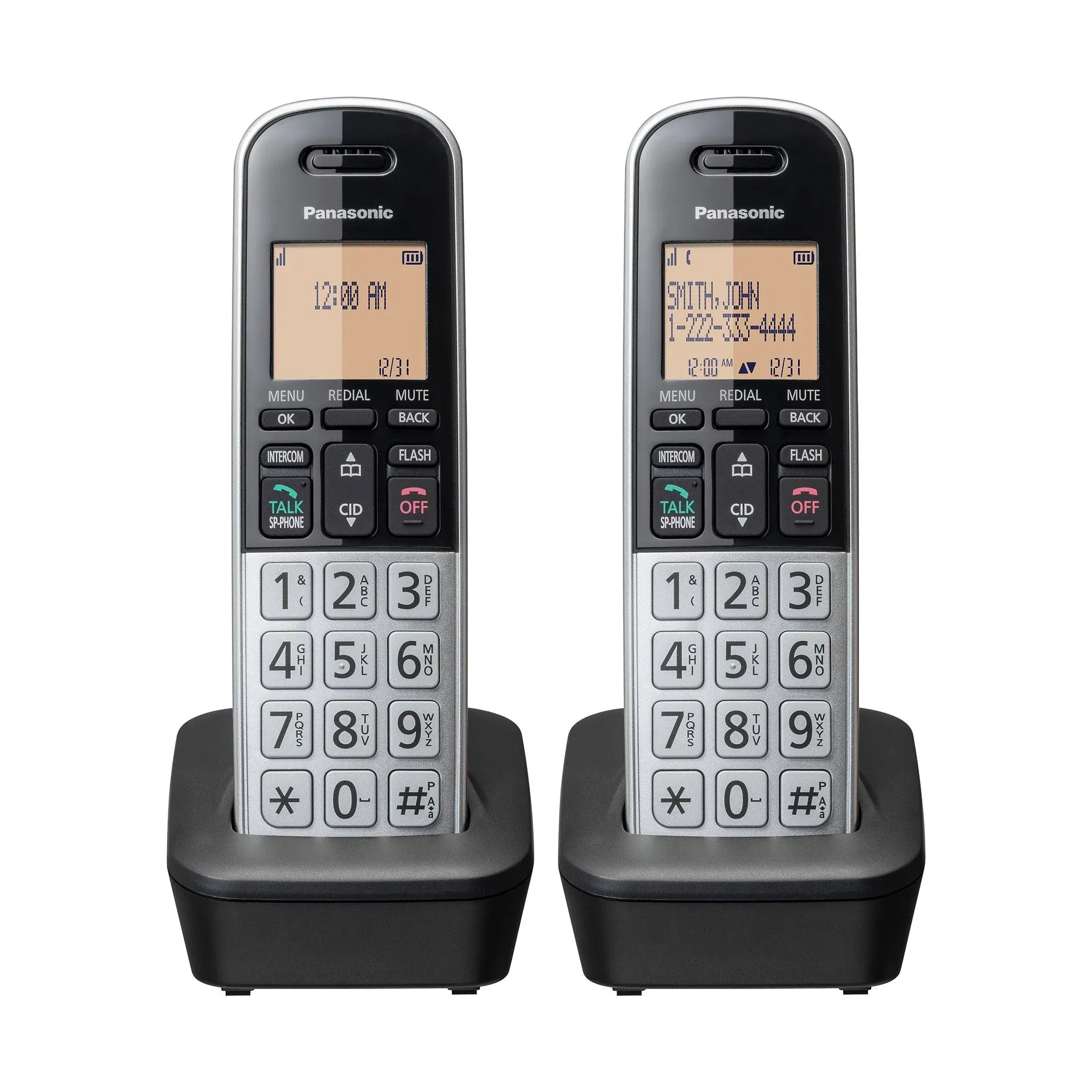 Panasonic 1.6" Amber Dial DECT 6.0 Cordless Phone (2 Handsets) KX-TGB812S