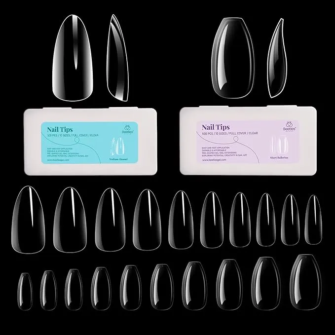 beetles Gel Polish Gel Nail Kit Etch X Nail Tips 504Pcs Pre Filed Half Matte XS Short Coffin Soft Gel Nail Tips Full Cover False Fake Clear Acrylic Press on Nails for Gel Nail Polish Nail Glues Needed