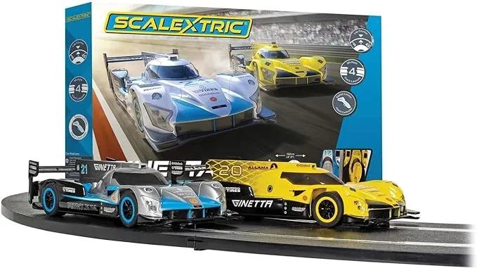 NOB Scalextric Ginetta Racers 1:32 Analog Slot Car Race Yellow, Silver &amp; Blue